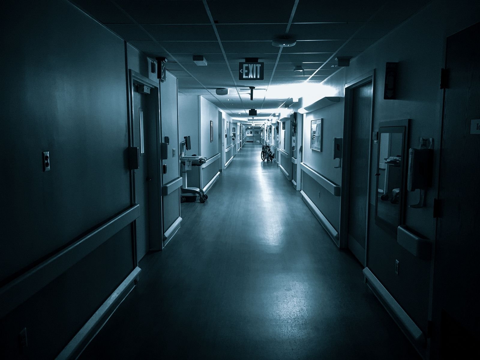 Empty hospital corridor, illustrative stock photo